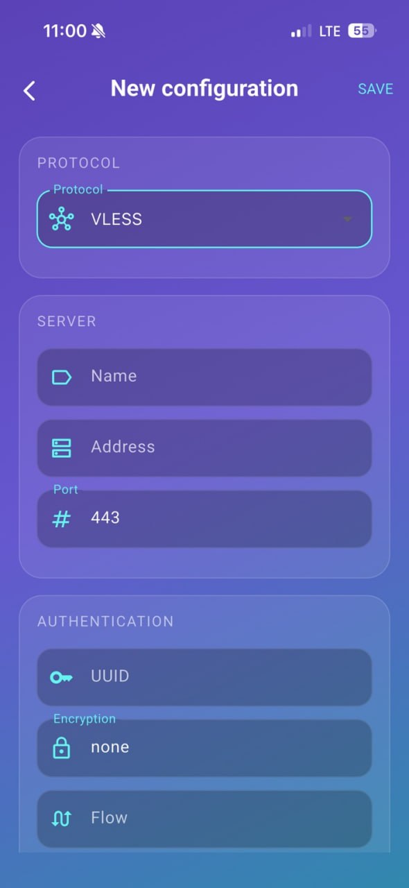 Additional new configuration screen